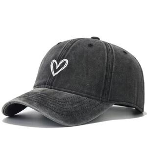 Vintage Wash Embroidered Heart Adjustable Baseball Hat NEW Khaki or Green